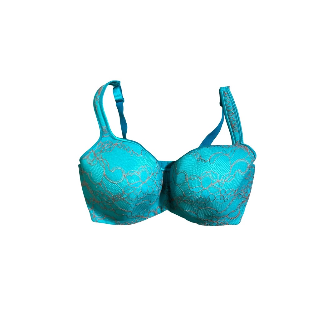 Cacique 38G Teal Lace Balconette Underwire Bra Full Coverage Lingerie Sexy